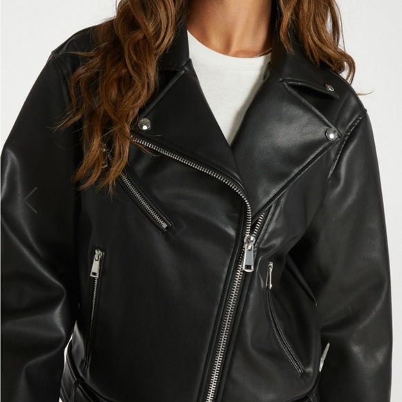 Black Vegan Leather Moto Jacket- Large - Picture 1 of 15